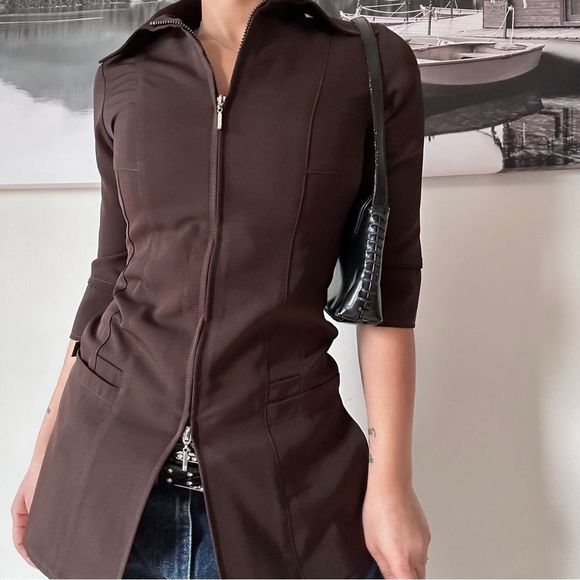 Vintage 90s brown preppy going out soft grunge blouse - Picture 3 of 6